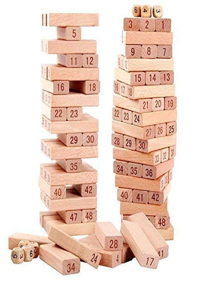Prisma Collections Color Wooden Blocks Tumbling Stacking Game | 51 Pcs Tall Tumbling Tower Wooden Stacking Blocks | DIY Toys Assembly Colorful Straw for Kids | Multi Color (Wooden Block) - Image 2
